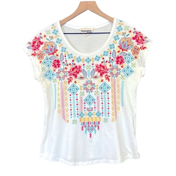 Savanna Jane Floral Embroidered Top White Size Small - Picture 2 of 11